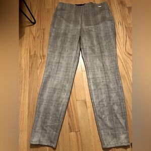 Tahari Slim Capri Pants Dress Work Grey Gray Plaid Black Pull On Elastic Medium